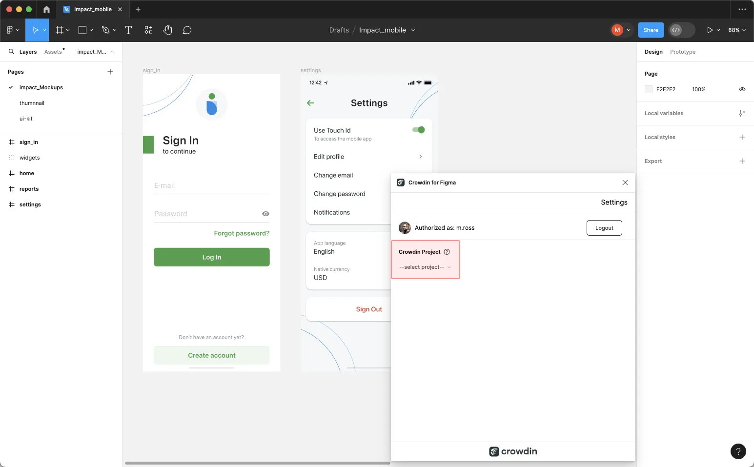 Figma Plugin Selecting Crowdin Project