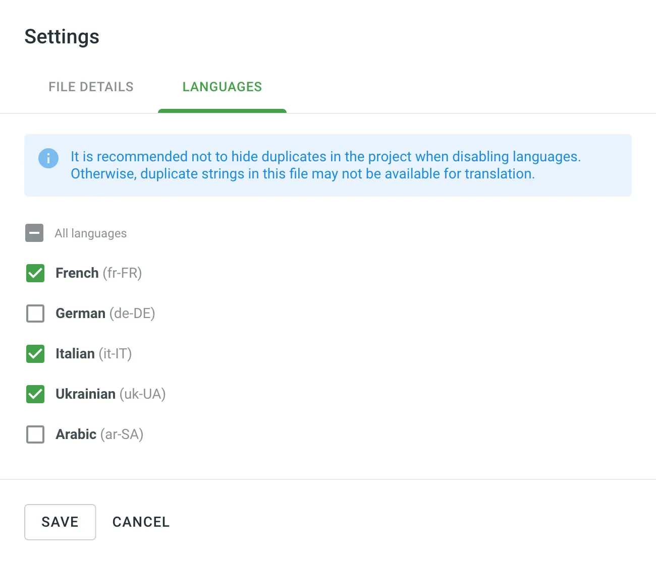 File Target Languages